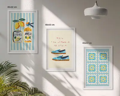 Juego de 3 cuadros con motivos de frutas y elementos de la cultura italiana