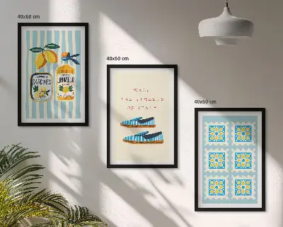 Juego de 3 cuadros con motivos de frutas y elementos de la cultura italiana