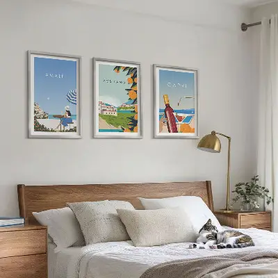 Set de 3 cuadros decorativos para salón con paisajes de Amalfi, Positano y Capri