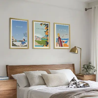Set de 3 cuadros decorativos para salón con paisajes de Amalfi, Positano y Capri