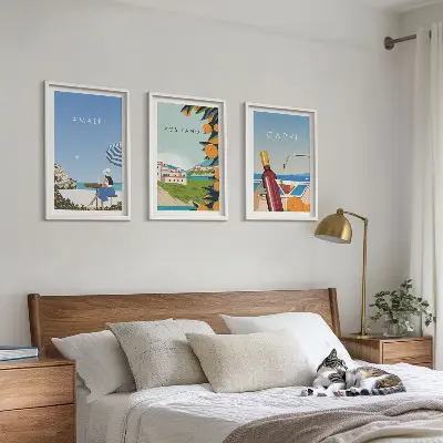 Set de 3 cuadros decorativos para salón con paisajes de Amalfi, Positano y Capri