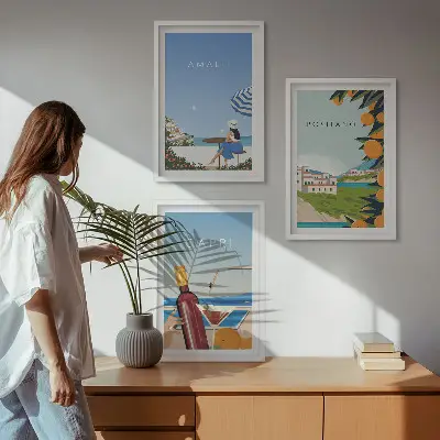 Set de 3 cuadros decorativos para salón con paisajes de Amalfi, Positano y Capri