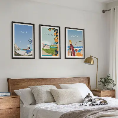 Set de 3 cuadros decorativos para salón con paisajes de Amalfi, Positano y Capri