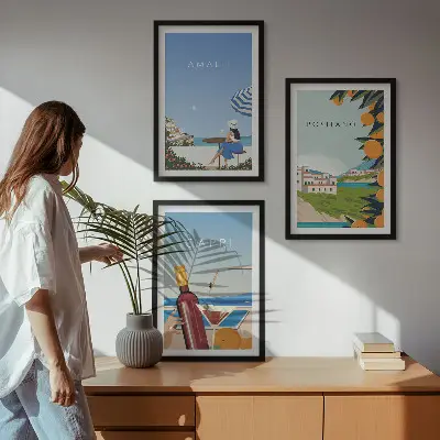Set de 3 cuadros decorativos para salón con paisajes de Amalfi, Positano y Capri