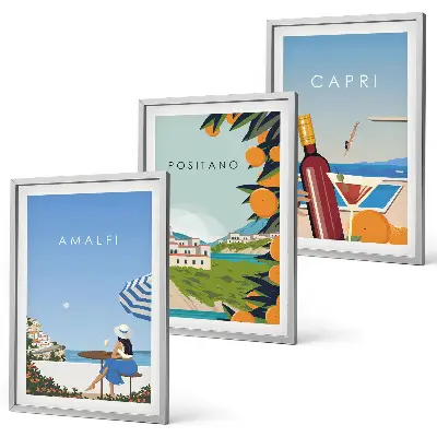 Set de 3 cuadros decorativos para salón con paisajes de Amalfi, Positano y Capri