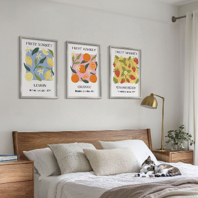 Juego de 3 cuadros Carteles de frutas: limones y fresas