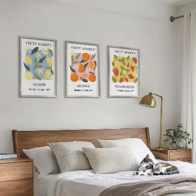 Juego de 3 cuadros con diseño de carteles de frutas de limones y fresas