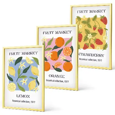Juego de 3 cuadros con diseño de carteles de frutas de limones y fresas
