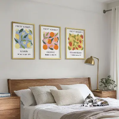 Juego de 3 cuadros con diseño de carteles de frutas de limones y fresas