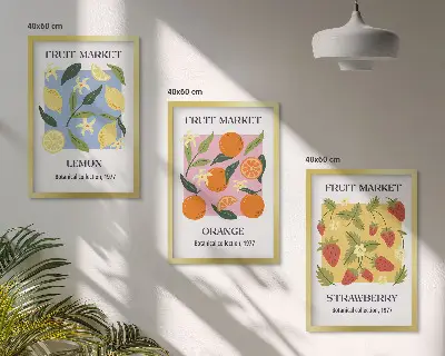Juego de 3 cuadros con diseño de carteles de frutas de limones y fresas