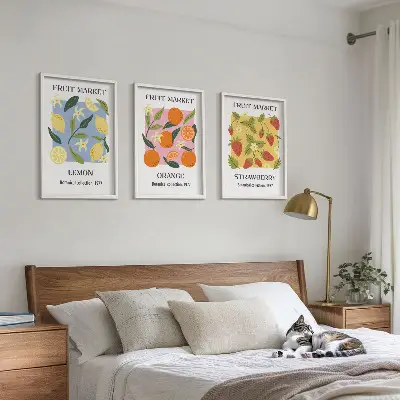 Juego de 3 cuadros con diseño de carteles de frutas de limones y fresas