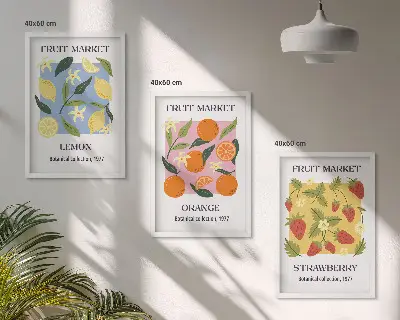 Juego de 3 cuadros con diseño de carteles de frutas de limones y fresas