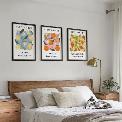 Juego de 3 cuadros con diseño de carteles de frutas de limones y fresas