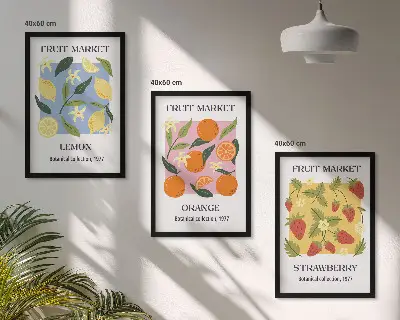 Juego de 3 cuadros con diseño de carteles de frutas de limones y fresas