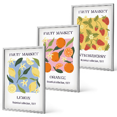 Juego de 3 cuadros Carteles de frutas: limones y fresas