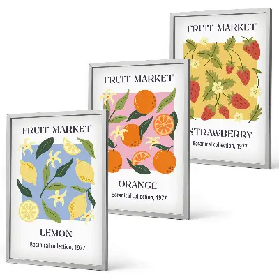 Juego de 3 cuadros con diseño de carteles de frutas de limones y fresas