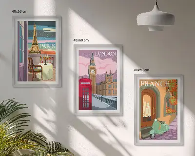 Set de 3 cuadros decorativos con vistas retro de París y Londres