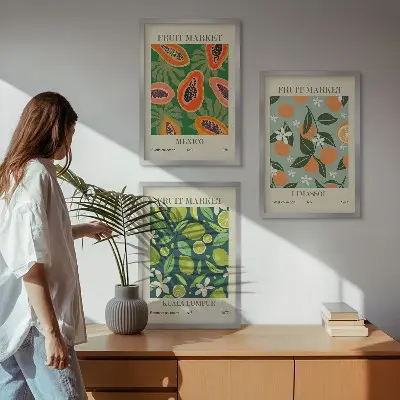 Juego de 3 cuadros con diseño de carteles de frutas vintage