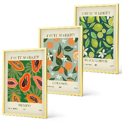 Juego de 3 cuadros con diseño de carteles de frutas vintage