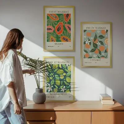 Juego de 3 cuadros con diseño de carteles de frutas vintage