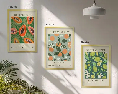 Juego de 3 cuadros con diseño de carteles de frutas vintage