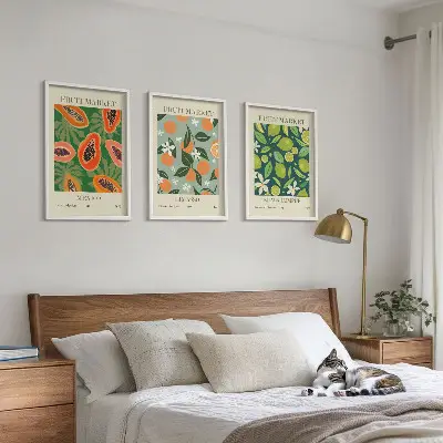 Juego de 3 cuadros con diseño de carteles de frutas vintage