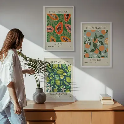 Juego de 3 cuadros con diseño de carteles de frutas vintage