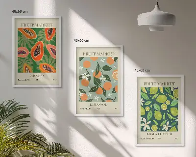 Juego de 3 cuadros con diseño de carteles de frutas vintage