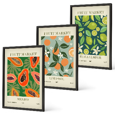 Juego de 3 cuadros Carteles vintage de frutas
