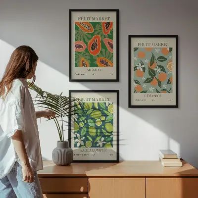 Juego de 3 cuadros con diseño de carteles de frutas vintage