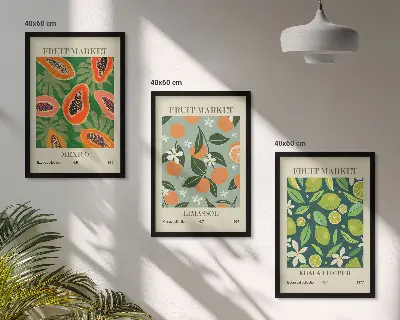 Juego de 3 cuadros con diseño de carteles de frutas vintage