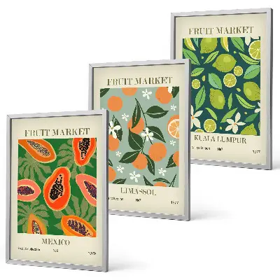 Juego de 3 cuadros con diseño de carteles de frutas vintage