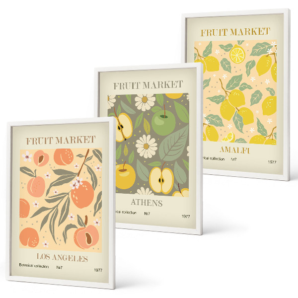 Set de 3 cuadros para salón Pósteres retro con estampados de frutas