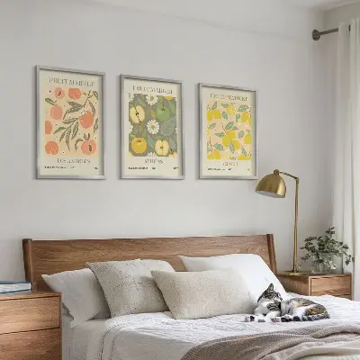 Set de 3 cuadros para salón con estampados retro de frutas