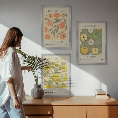 Set de 3 cuadros para salón Pósteres retro con estampados de frutas
