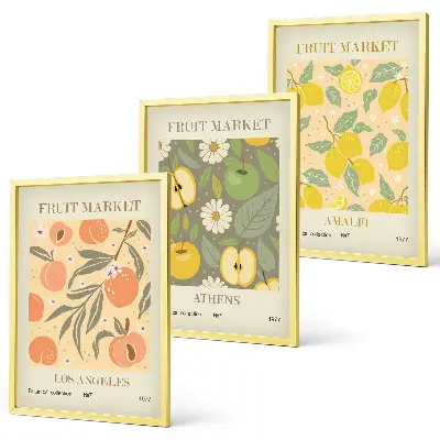 Set de 3 cuadros para salón con estampados retro de frutas