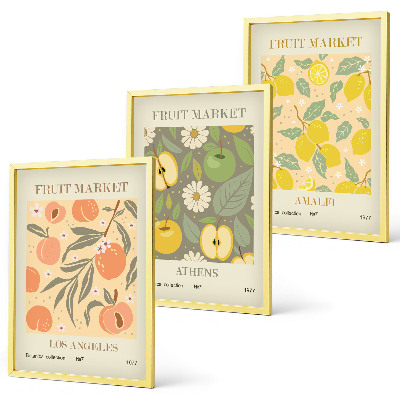 Set de 3 cuadros para salón Pósteres retro con estampados de frutas