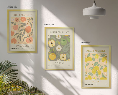 Set de 3 cuadros para salón Pósteres retro con estampados de frutas