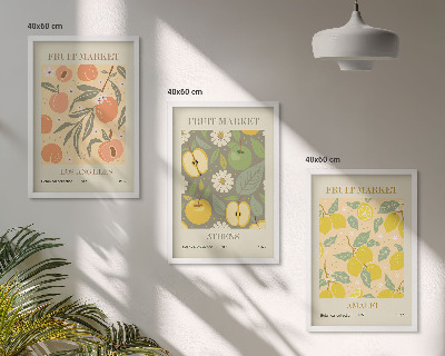 Set de 3 cuadros para salón Pósteres retro con estampados de frutas