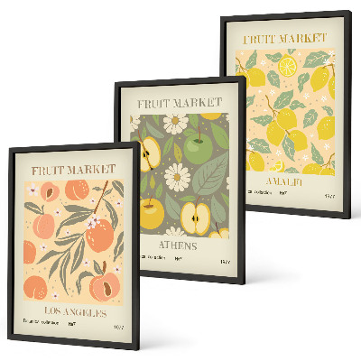 Set de 3 cuadros para salón Pósteres retro con estampados de frutas
