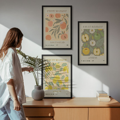 Set de 3 cuadros para salón Pósteres retro con estampados de frutas