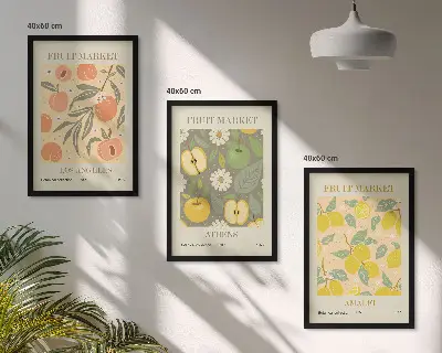 Set de 3 cuadros para salón con estampados retro de frutas