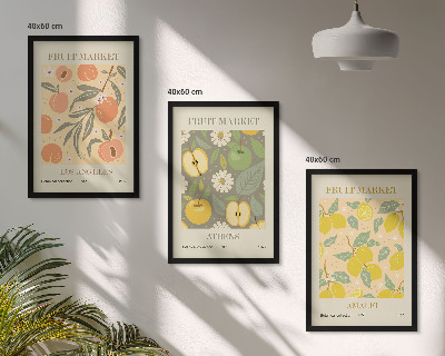 Set de 3 cuadros para salón Pósteres retro con estampados de frutas
