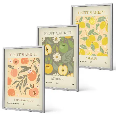 Set de 3 cuadros para salón con estampados retro de frutas