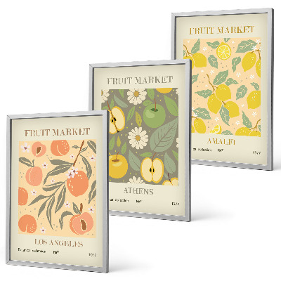 Set de 3 cuadros para salón Pósteres retro con estampados de frutas