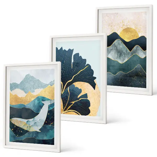 Juego de 3 cuadros con vistas abstractas de montañas
