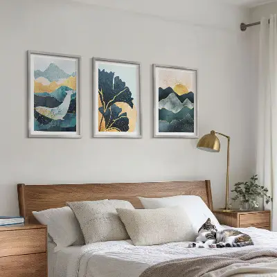 Juego de 3 cuadros con vistas abstractas de montañas