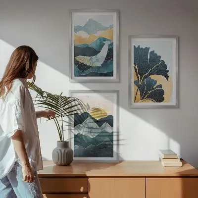 Juego de 3 cuadros con vistas abstractas de montañas