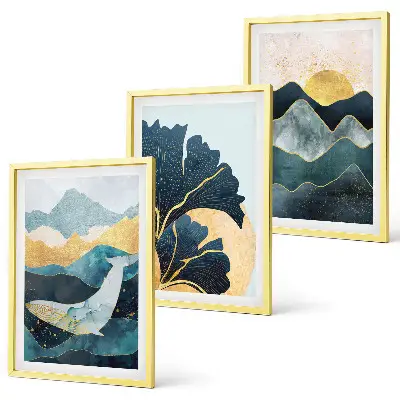 Juego de 3 cuadros con vistas abstractas de montañas