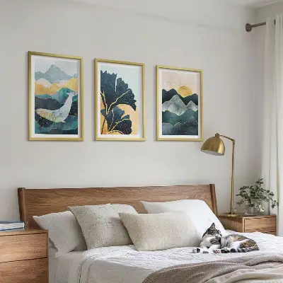 Juego de 3 cuadros con vistas abstractas de montañas